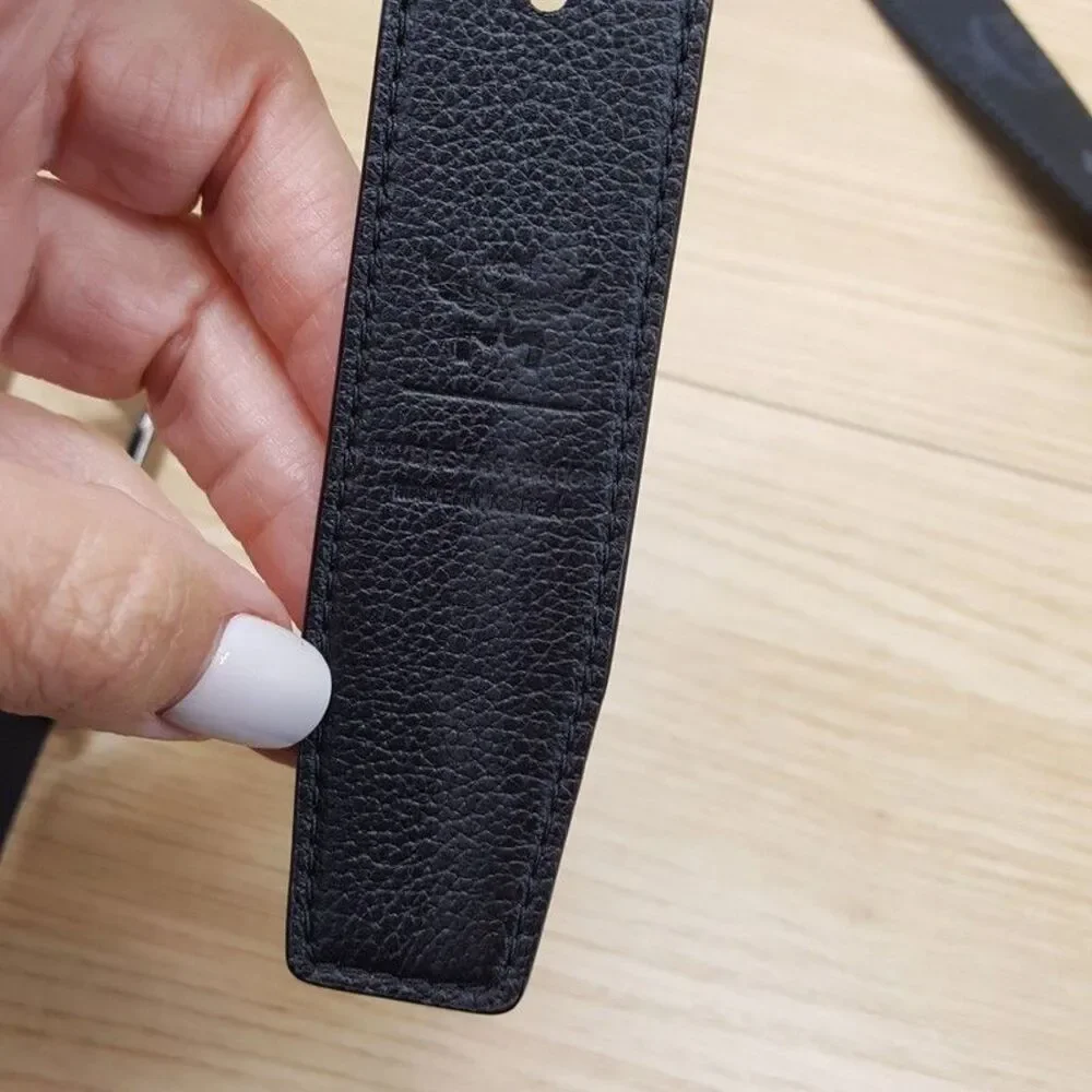 MCM Mens Belt Black Leather Adjustable All Sizes Logo Monogram AREN $350